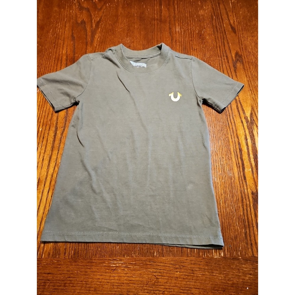 True Religion Tshirt Green Gold Logo Youth Size Small (A846)